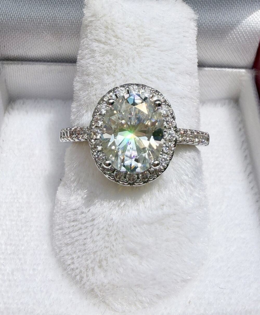 Genuine Moissanite Oval Ring 2 Ct Size 5.875 GRA Certified S925 VVS1 & D Color